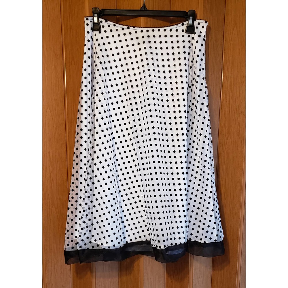 MSK size medium A-line white & black polka dot skirt